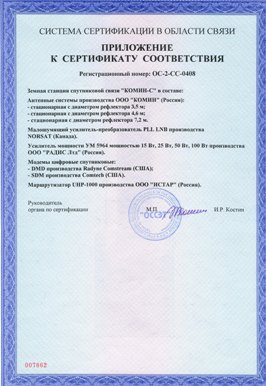 Приложение к сертификату ЗССС