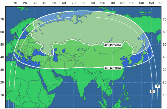 Зона покрытия Экспресс AM2 80.0°E, Ku-band
